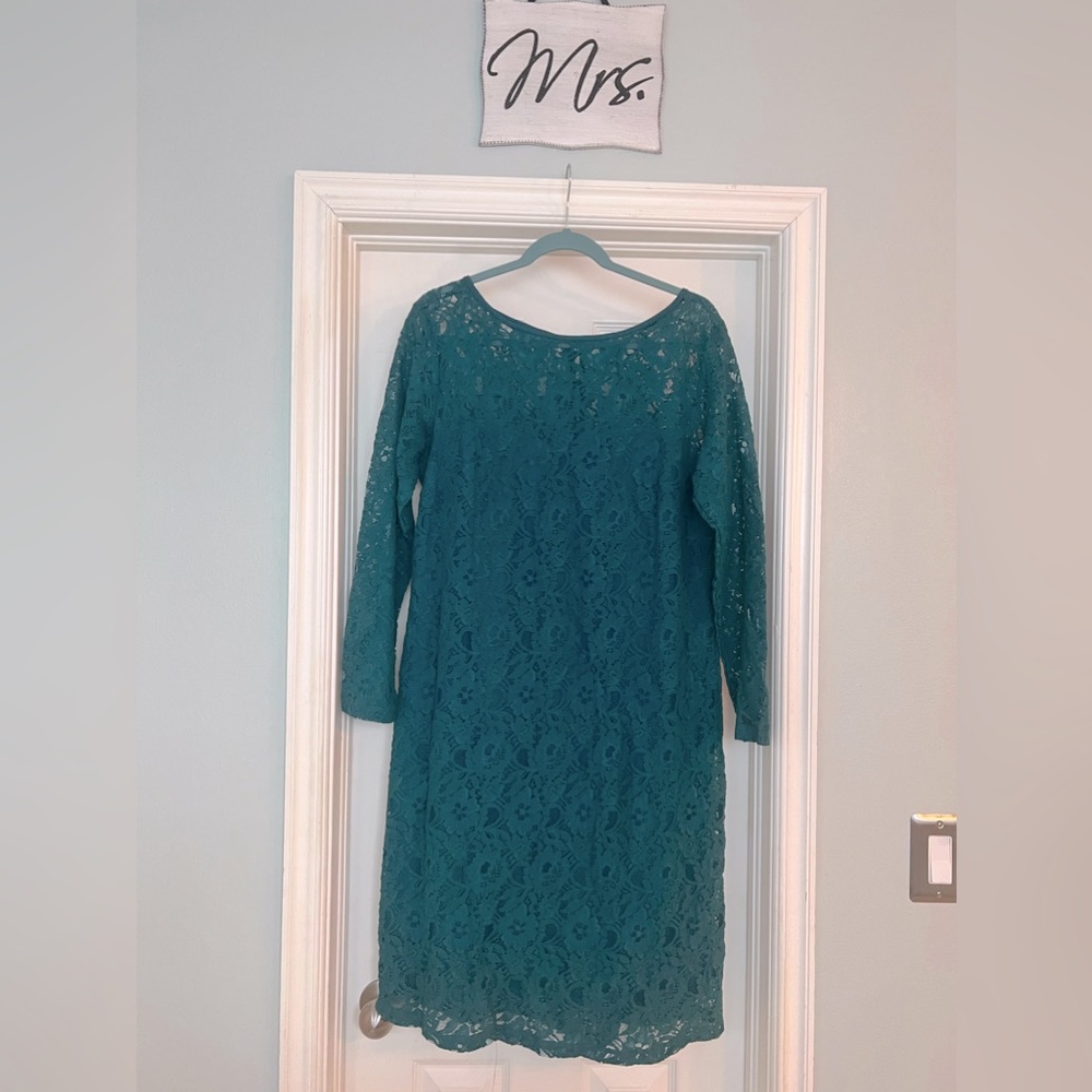 Long Sleeved Teal Lace Dress